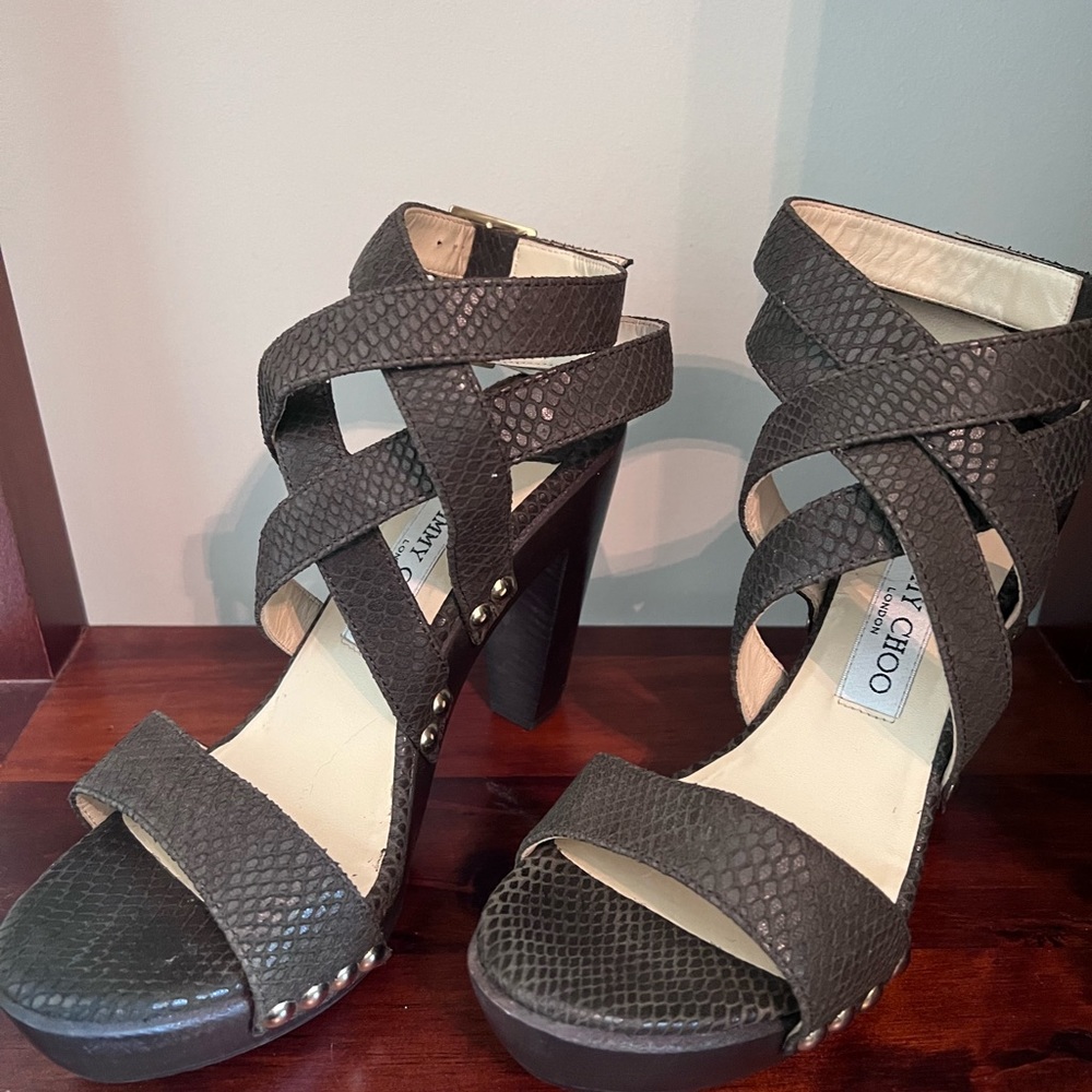 Jimmy Choo Brown Python Embossed Leather Double A… - image 1